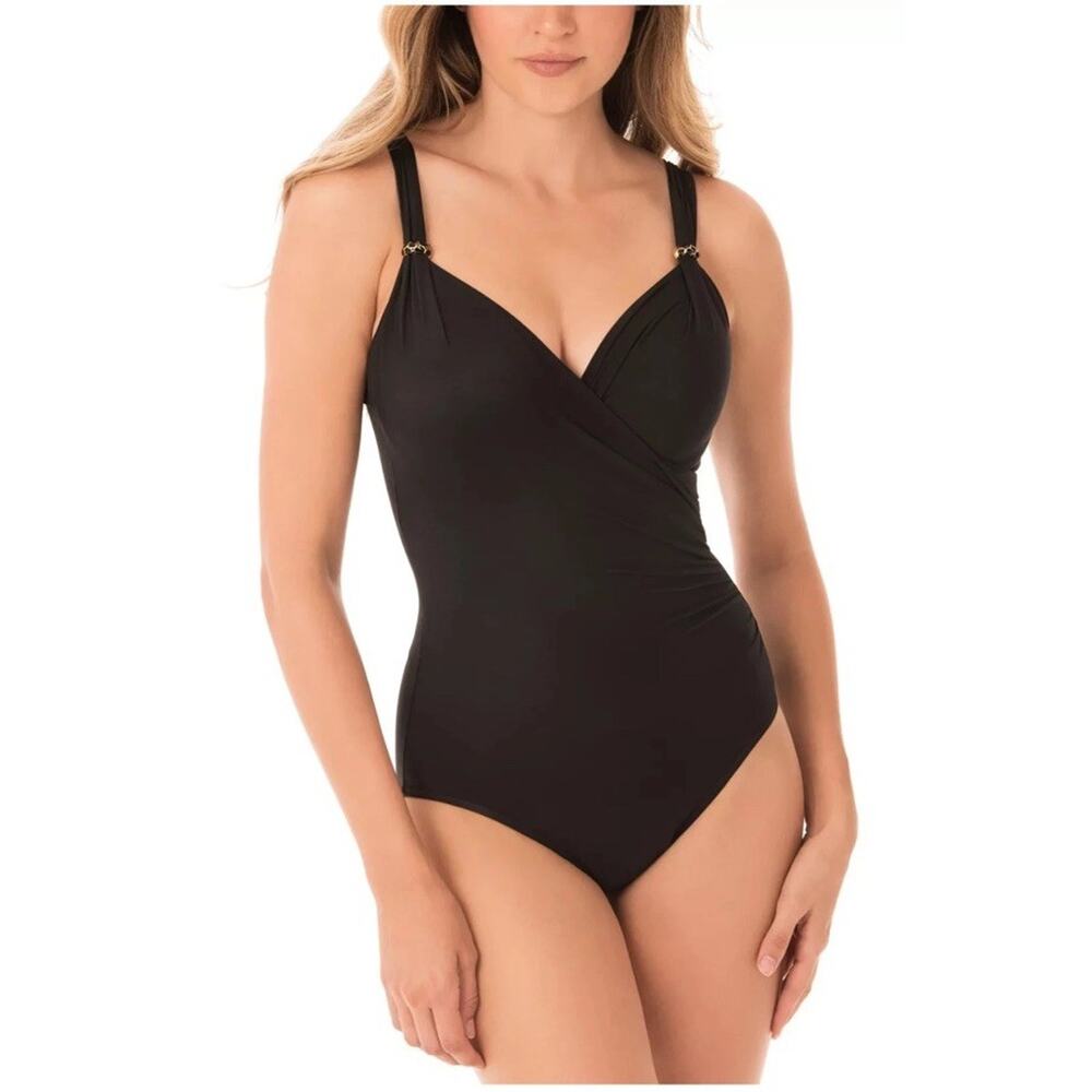 NWT Miraclesuit Razzle Dazzle‎ Siren Size 14 Black One-Piece Swimsuit Slimming